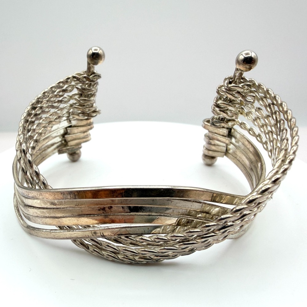Vintage Silver Tone Multi-Strand Twisted Wire Cuff Bracelet Statement